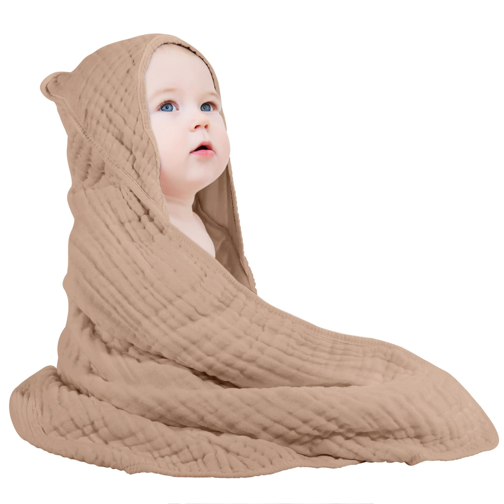 Yoofoss Hooded Baby Towels for Newborn 100% Muslin Cotton Baby Bath Towel with Hood for Babies, Infant, Toddler and Kids, Large 32x32Inch, Soft and Absorbent Newborn Essential