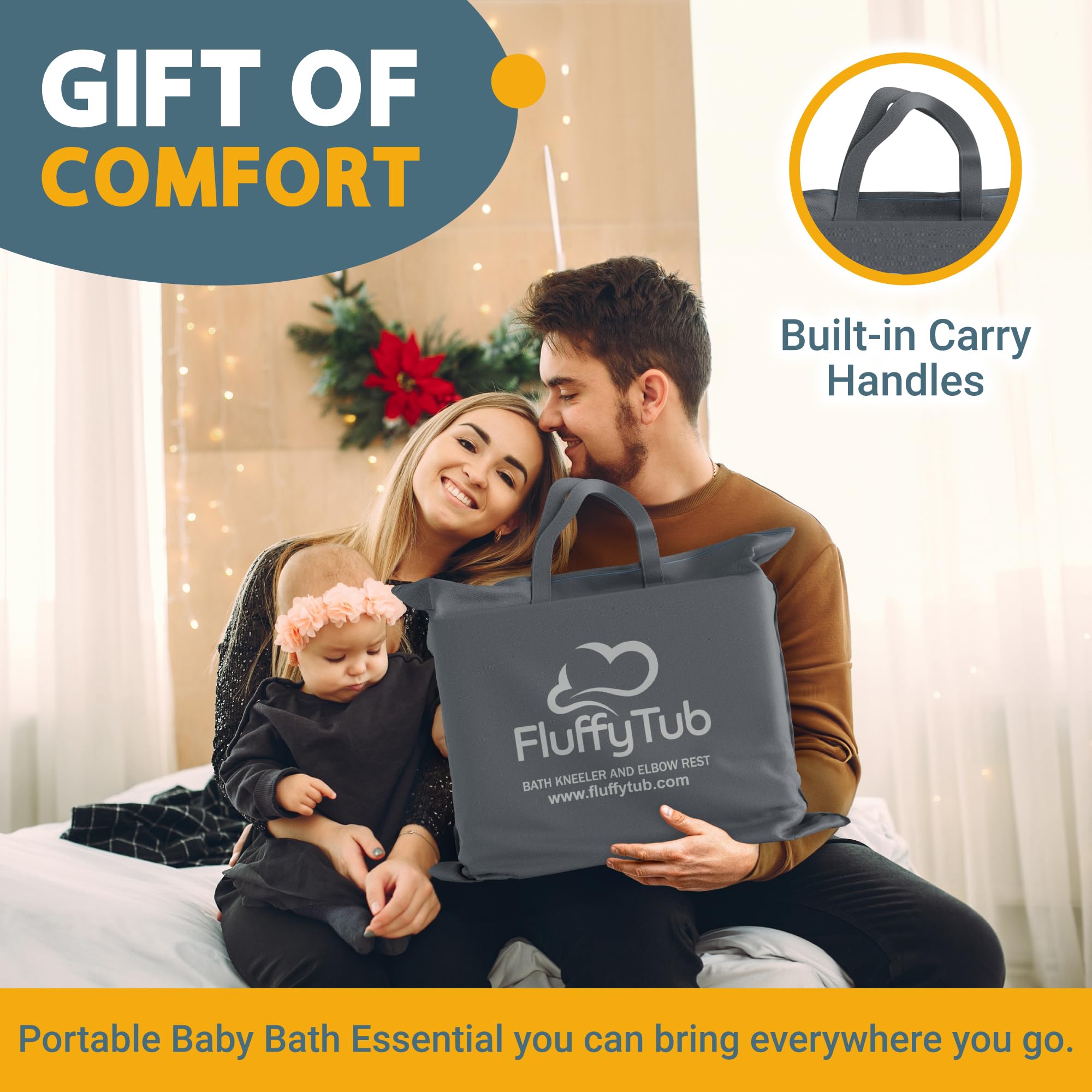 Bath Kneeler And Elbow Rest Pad Set, 2-Inch Thick Memory Foam, Water-Resistant, with Toy Organizer