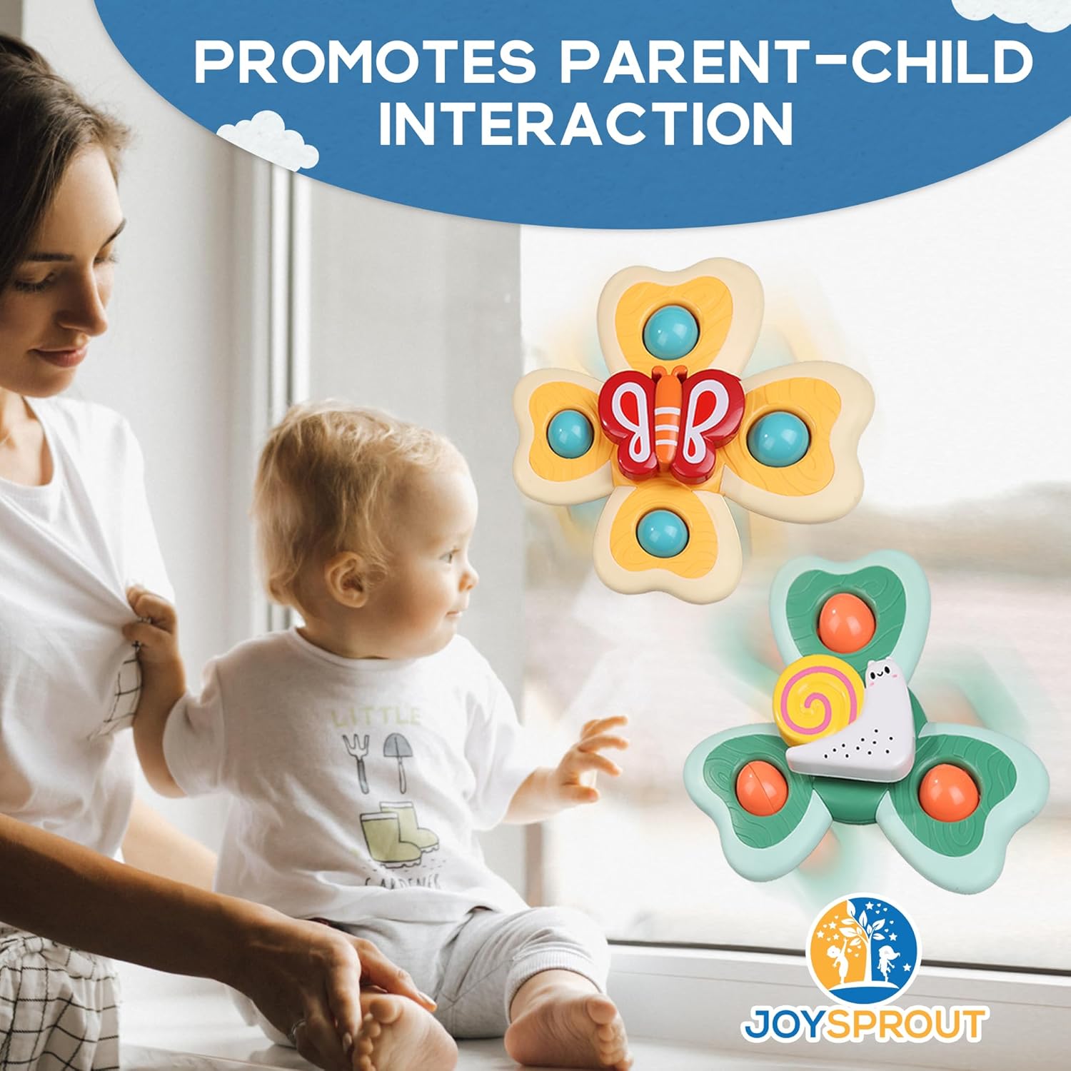 4Pcs Spinning Baby Bath Toys 12-18 Months, Suction Cup Spinner Toys for Baby, Silicone Spinners Sensory Toys for Toddlers 1-3, Airplane Car Travel Table & Window Toy for Infant